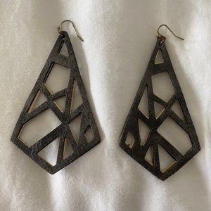 Geometric Grey Suede and Gold Earrings